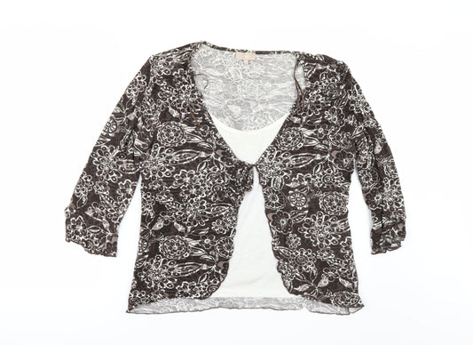 Soon Womens Brown Floral  Basic T-Shirt Size 16