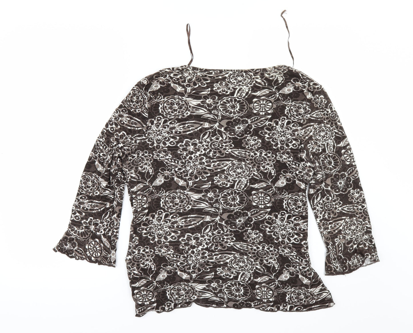 Soon Womens Brown Floral  Basic T-Shirt Size 16