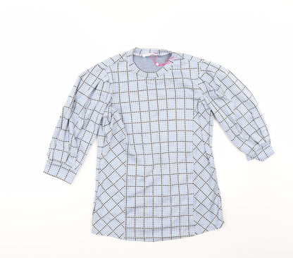 Additional front view of Savida women’s blue check tunic blouse, size XS