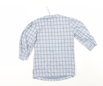 Back view of Savida women’s blue check tunic blouse, size XS