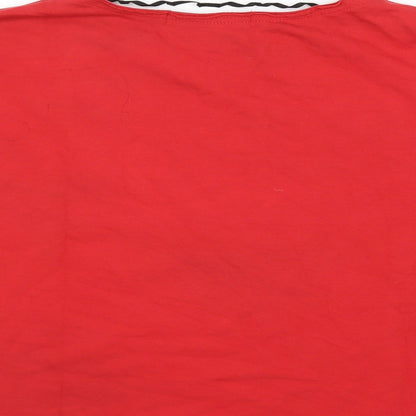 Brand and care label for MANILLA women’s red pullover sweatshirt, size M