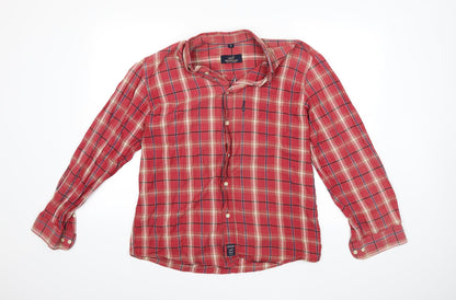 Additional front view of giovanni galli men’s red check button-up, size M