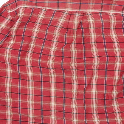 Brand and care label for giovanni galli men’s red check button-up, size M