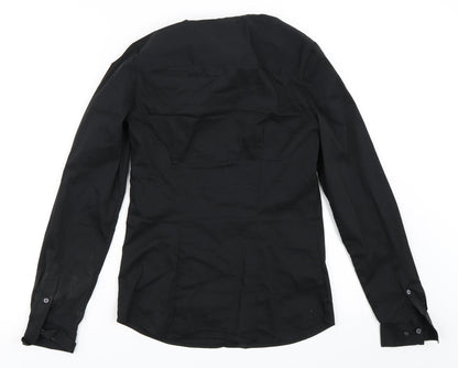 Back view of H&M women’s black basic button-up, size UK 32