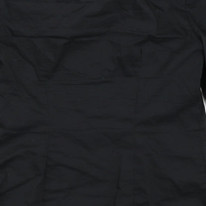 Brand and care label for H&M women’s black basic button-up, size UK 32