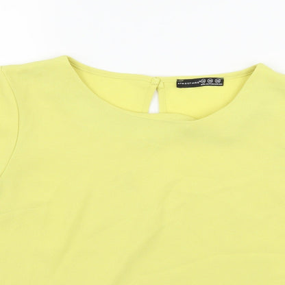 Close-up detail of Atmosphere women’s yellow basic blouse, size UK 10