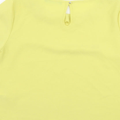 Brand and care label for Atmosphere women’s yellow basic blouse, size UK 10