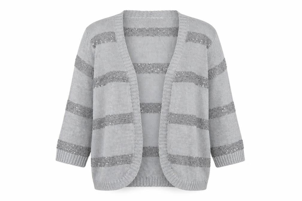 Casamia Womens Grey Striped Knit Cardigan Jumper Size L