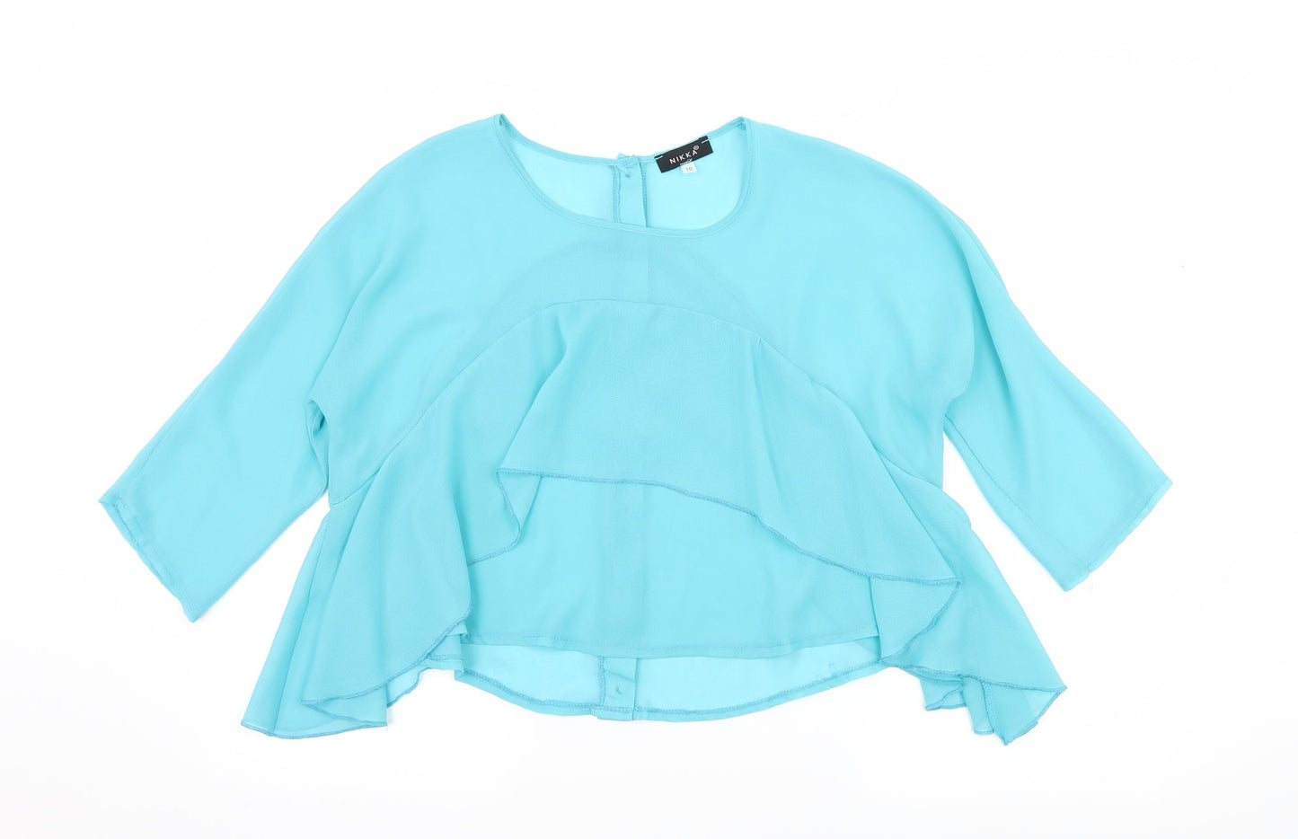 Nikka Womens Blue   Basic Blouse Size 10  - Ruffle Detail