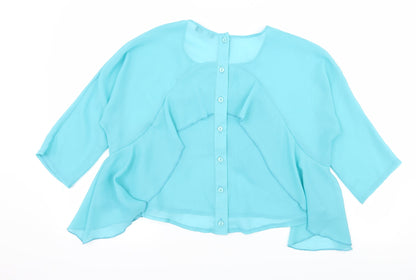 Back view of Nikka women’s blue basic blouse, size UK 10, - ruffle detail