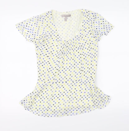 Additional front view of Pepperberry women’s ivory polka dot basic blouse, size UK 8