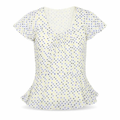 Front view of Pepperberry women’s ivory polka dot basic blouse, size UK 8