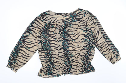 Back view of Preworn women’s beige animal print basic blouse, size UK 14
