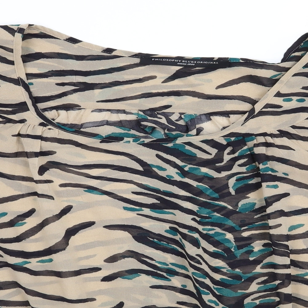 Preworn Womens Beige Animal Print  Basic Blouse Size 14