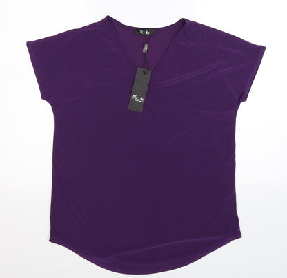 Additional front view of Nicole women’s purple basic blouse, size S