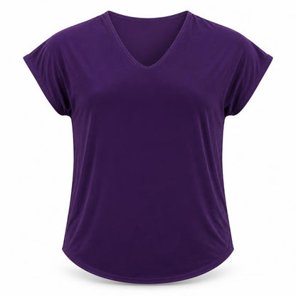 Front view of Nicole women’s purple basic blouse, size S