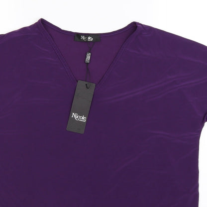 Close-up detail of Nicole women’s purple basic blouse, size S