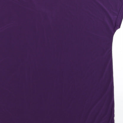 Brand and care label for Nicole women’s purple basic blouse, size S