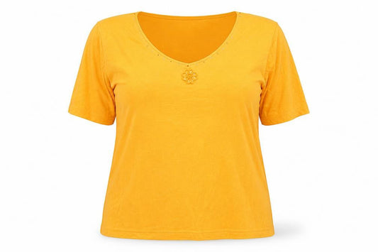 Front view of Lotus women’s orange basic t-shirt, size 2XL