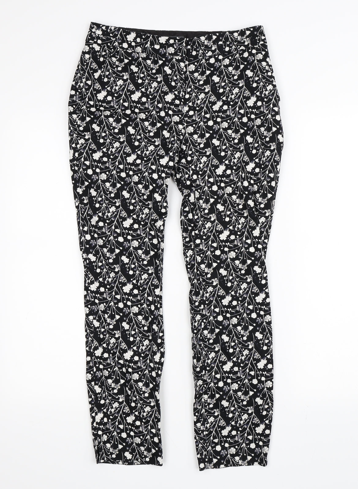 Primark Womens Black Floral  Trousers  Size 8 L25 in