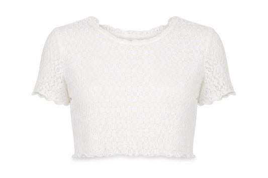 Front view of Jay Jays women’s white floral cropped t-shirt, size L