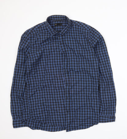 Additional front view of Seed men’s blue check button-up, size M