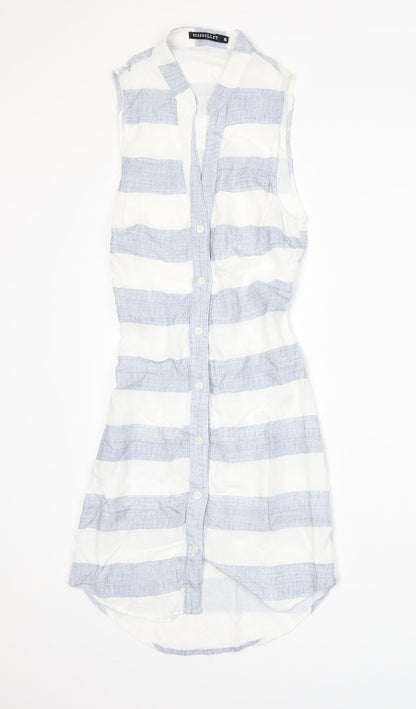 Additional front view of Rosebullet women’s blue striped a-line, size UK 6