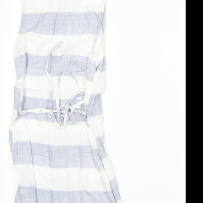 Brand and care label for Rosebullet women’s blue striped a-line, size UK 6