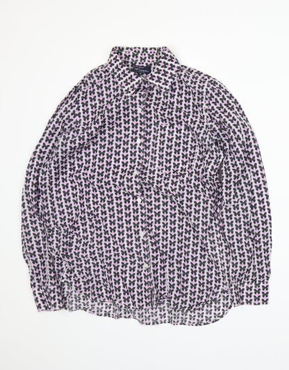 Additional front view of Gap men’s purple animal print button-up, size XS