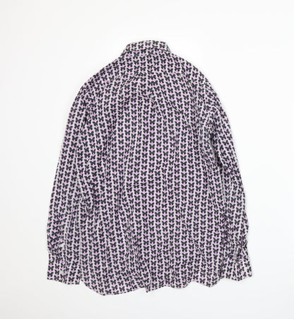 Back view of Gap men’s purple animal print button-up, size XS