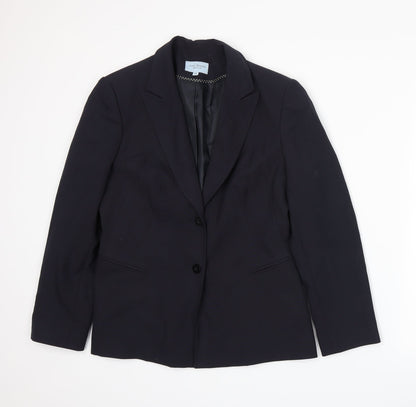 Front view of Anne Brooks women’s blue jacket suit jacket, size UK 12
