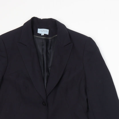 Close-up detail of Anne Brooks women’s blue jacket suit jacket, size UK 12