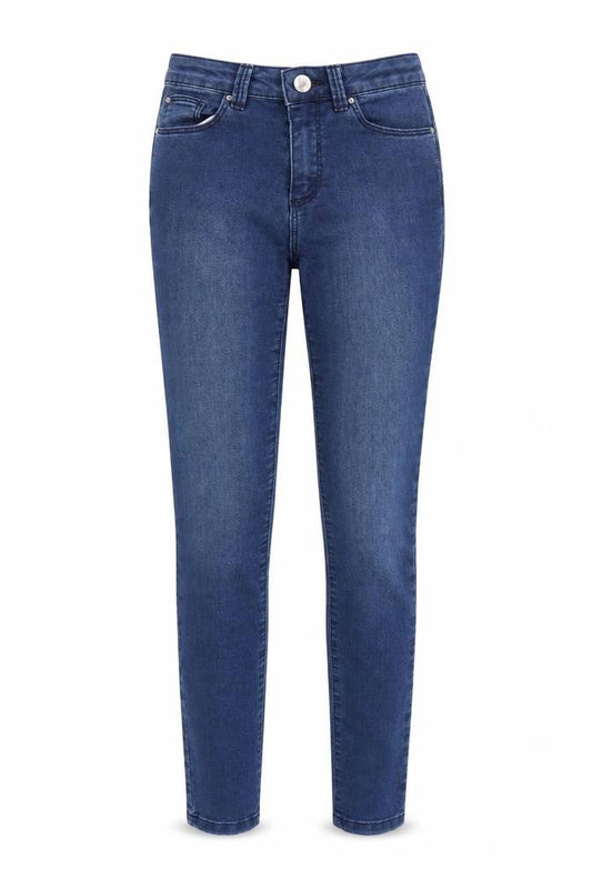 Front view of Miss Selfridge women’s blue denim skinny jeans, size UK 6, 26-inch leg