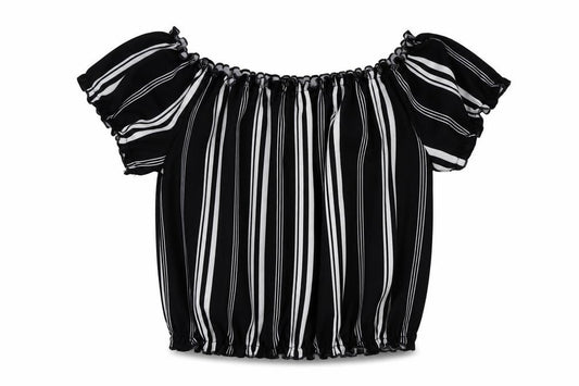 Front view of New Look girls’ black striped basic blouse, size 12, years