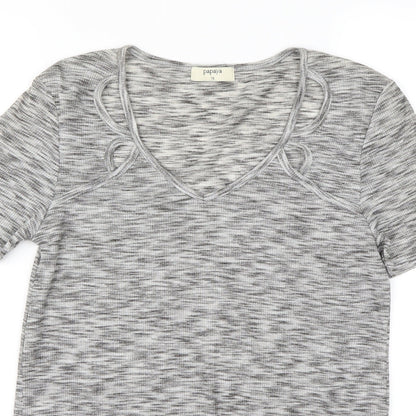 Close-up detail of Papaya women’s grey basic polo, size UK 10