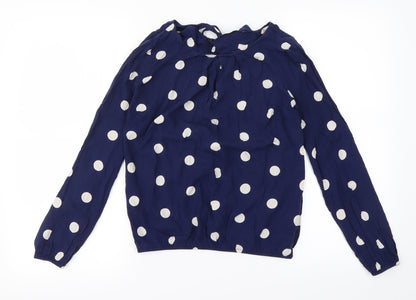 Additional front view of Billie & Blossom women’s blue polka dot basic blouse, size UK 8