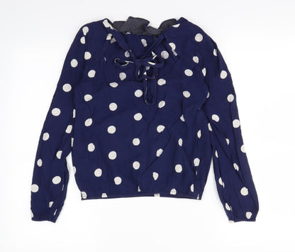 Back view of Billie & Blossom women’s blue polka dot basic blouse, size UK 8