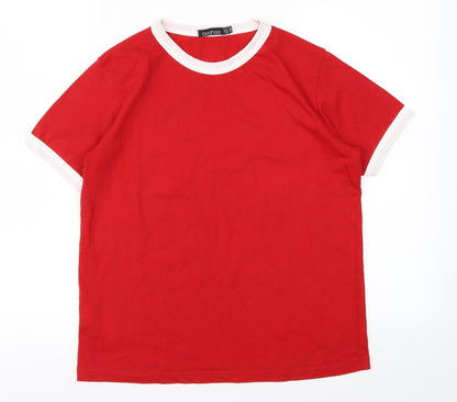 Additional front view of Boohoo women’s red basic t-shirt, size UK 6
