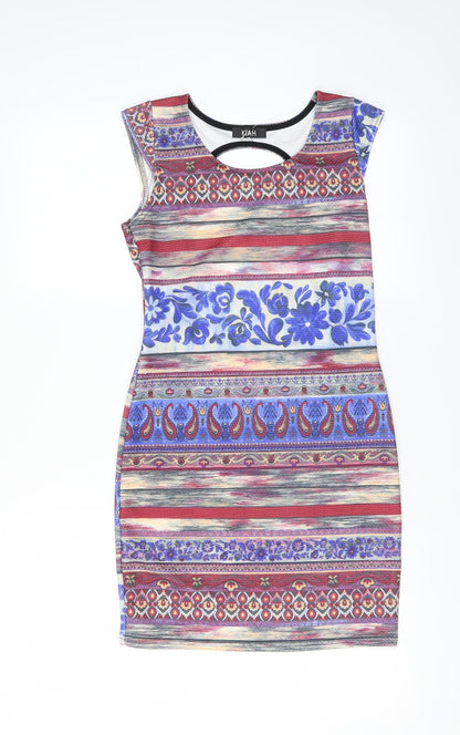 Additional front view of Kiah women’s multicoloured floral bodycon, size UK 12