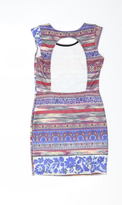 Back view of Kiah women’s multicoloured floral bodycon, size UK 12