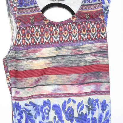 Close-up detail of Kiah women’s multicoloured floral bodycon, size UK 12