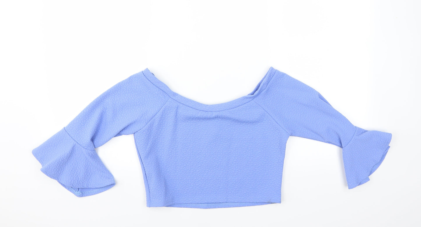 Kiah Womens Blue   Basic Blouse Size 14  - CROPPED