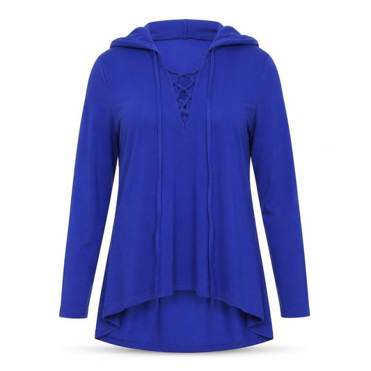 Front view of Zanzea women’s blue pullover hoodie, size S