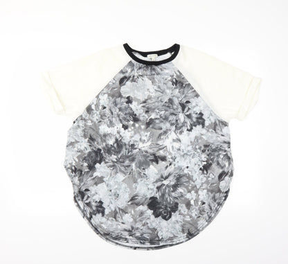 Additional front view of River Island women’s grey floral basic blouse, size UK 10, - open sides