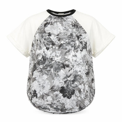 Front view of River Island women’s grey floral basic blouse, size UK 10, - open sides