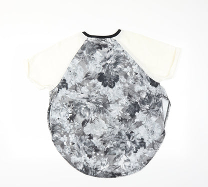 Back view of River Island women’s grey floral basic blouse, size UK 10, - open sides