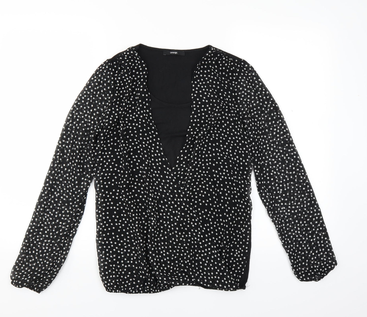 George Womens Black Geometric  Basic Blouse Size 8