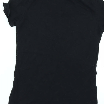 Brand and care label for Bella women’s black basic t-shirt, size S