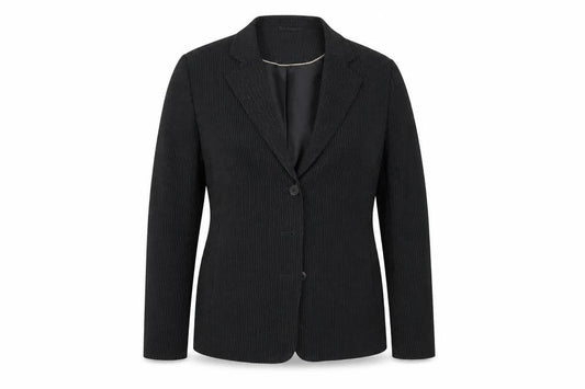 Front view of Next women’s grey striped jacket, size UK 16