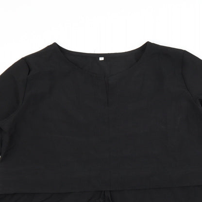 Close-up detail of Preworn women’s black basic blouse, size L